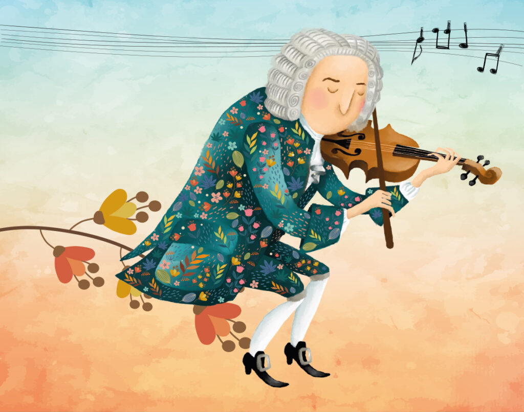Boneco desenhado à mão a tocar violino
